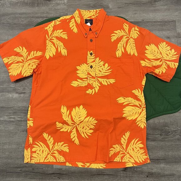 Sig Zane Hawaii Mens Large Orange Yellow Short Sleeve Polo Aloha Shirt Hawaiian - Picture 1 of 3